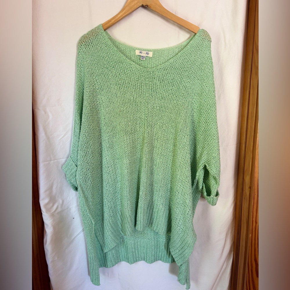 She + Sky Mint Green Knit Poncho